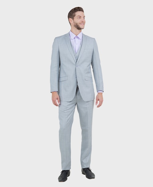 Light Grey 3 Piece Shiny Sharkskin Suit