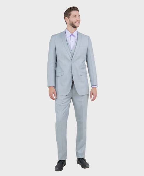 Light Grey 3 Piece Shiny Sharkskin Suit