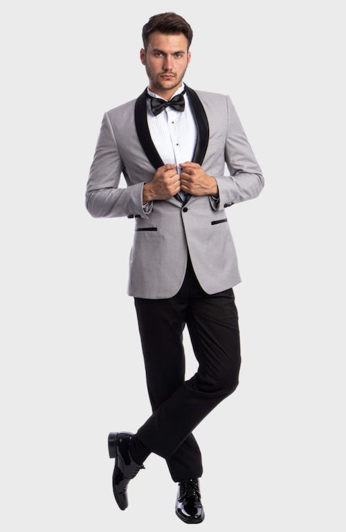 Light Grey One Button Shawl Collar Tuxedo