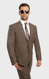 Light Olive 100% Wool Stripe Suit