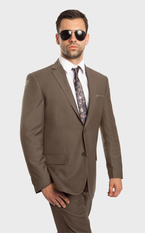 Olive Green 100% Wool Stripe Suit