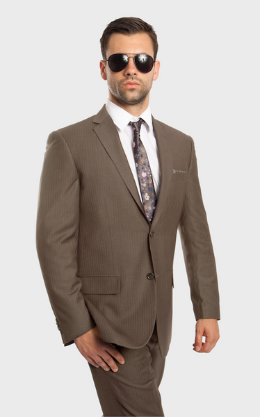 Light Olive 100% Wool Stripe Suit