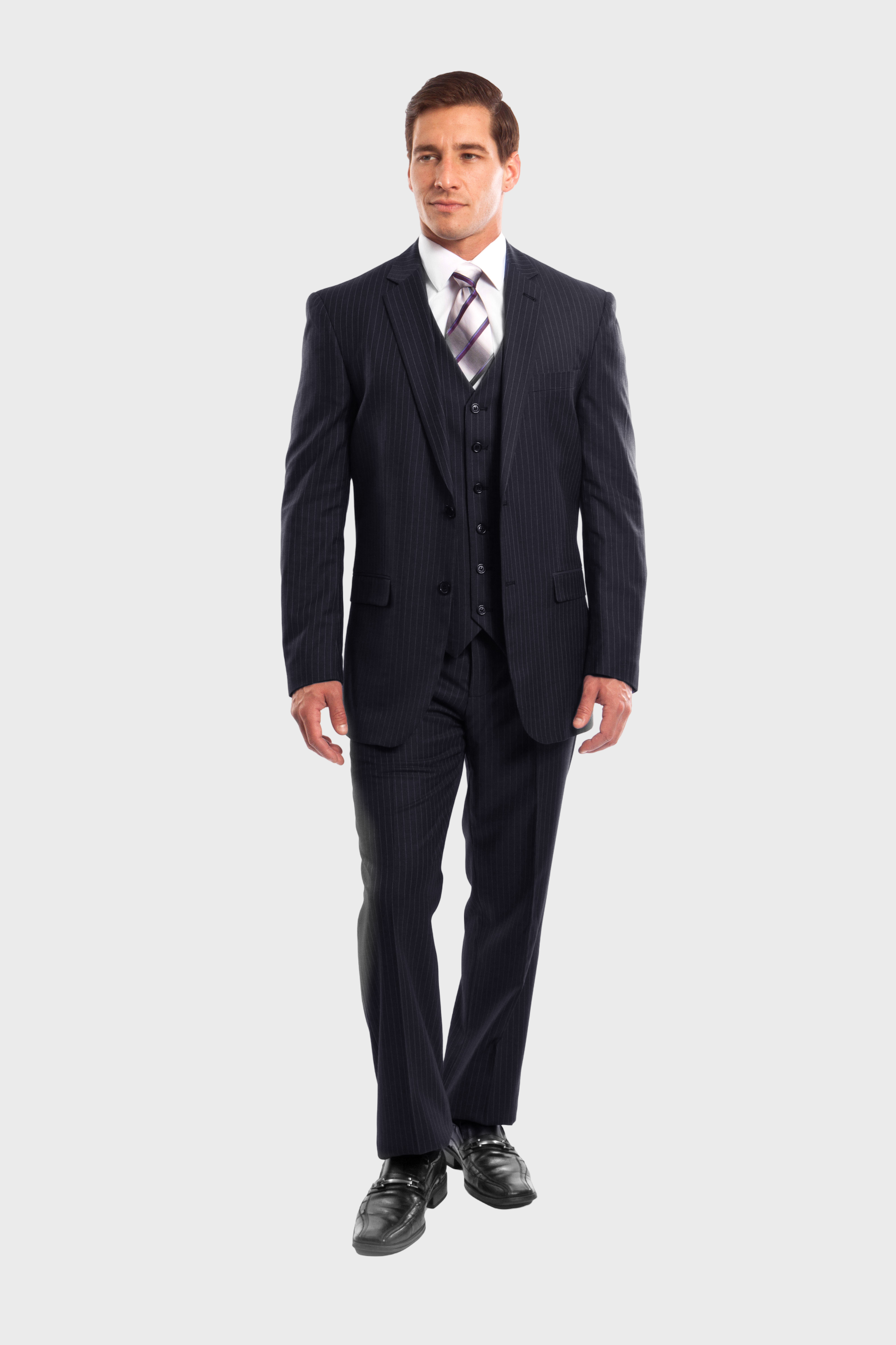 Navy Pinstripe Modern Fit 3 Piece Suit