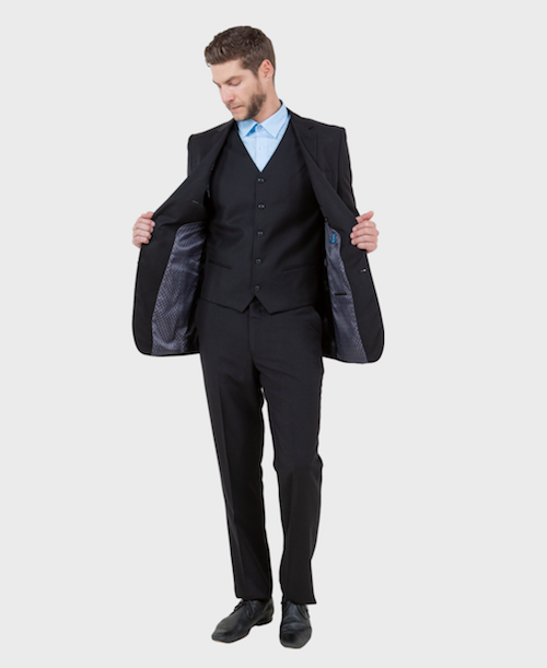 Black Wool Modern Fit 3 Piece Suit