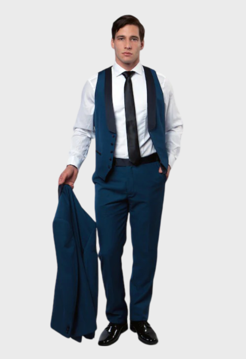 Blue 3 Piece Vested Shawl Lapel Tuxedo