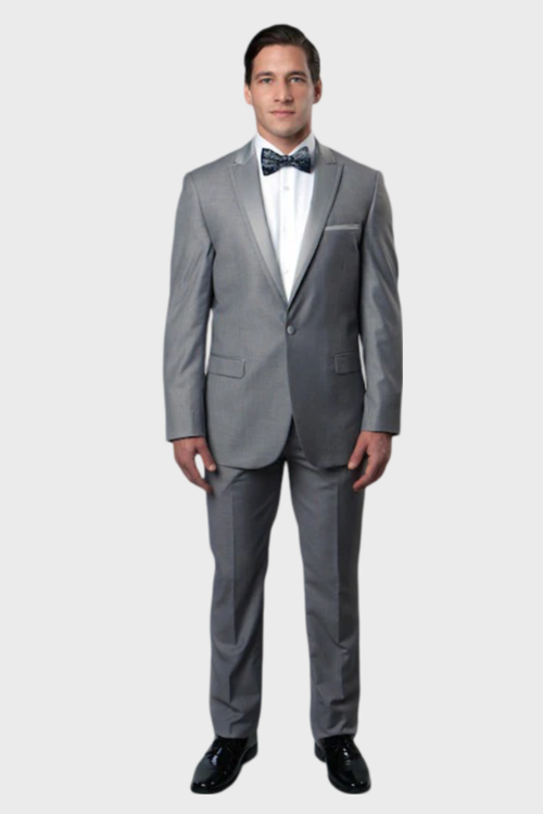 Grey 1 Button Peak Lapel Tuxedo