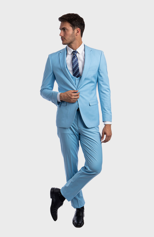 Sky Blue 3 Piece Peak Lapel Suit