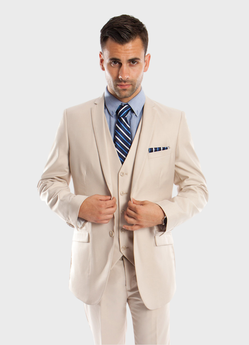 Tan 3 Piece Slim Fit Vested Suit