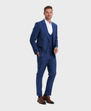 Navy Sharkskin 3-piece Peak Lapel Suit