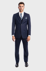 Navy Blue 3 Piece Slim Fit Vested Suit