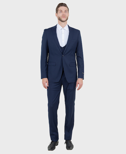 Navy Blue 3 Piece Peak Lapel Suit