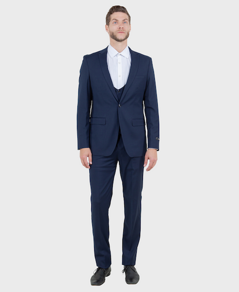 Men's Navy Blue 3 Piece Slim Fit Suit – Flex Suits