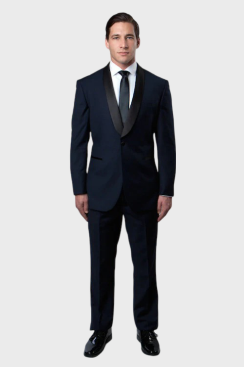 Navy 1 Button Shawl Lapel Slim Fit Tuxedo