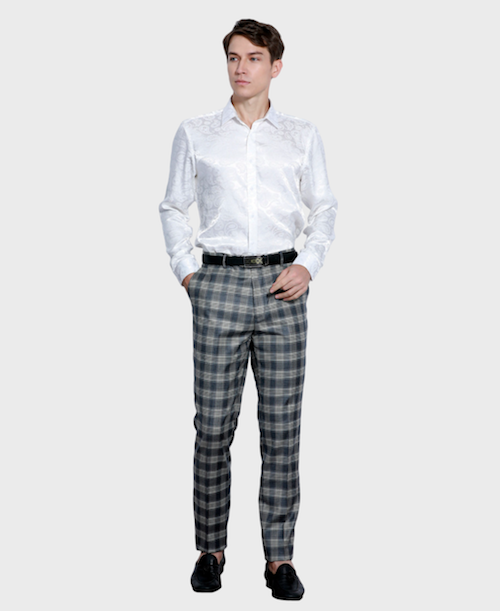 Navy Plaid Dress Pants