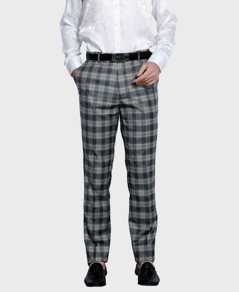 Navy Plaid Dress Pants