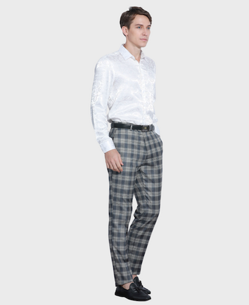 Navy Plaid Dress Pants