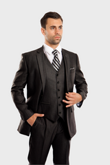 Navy Sharkskin Modern Fit 3-Piece Suit