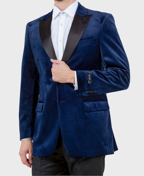 Men's Navy velvet peak lapel tuxedo Blazer- Velour sportscoat