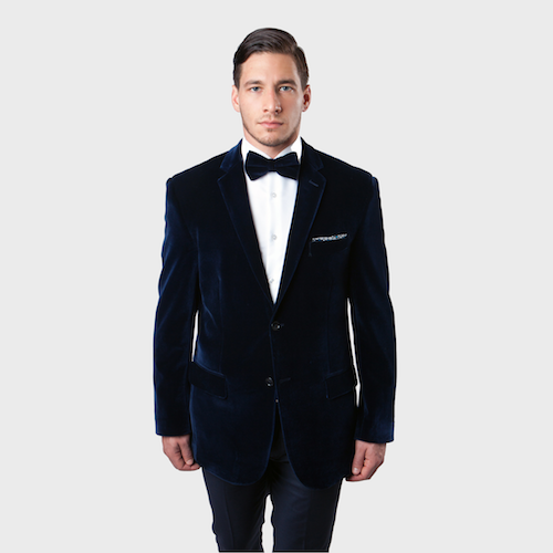 navy velvet blazer with bow tie 