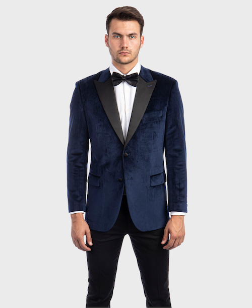 Navy Velvet Peak Lapel Blazer