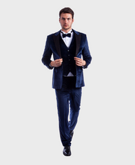 Navy Velvet Peak Lapel Blazer