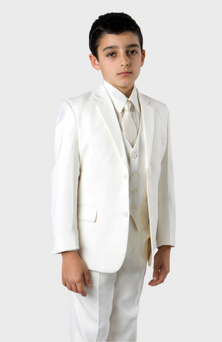 5 Piece Off White Boys 2 Button Suit