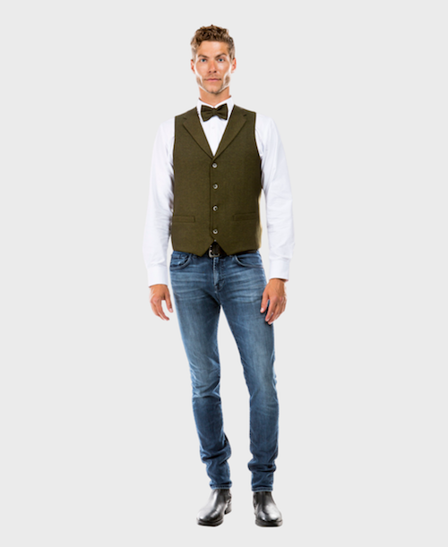 Olive Tweed Collared Vest