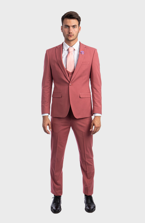 Orange 3 Piece Peak Lapel Suit