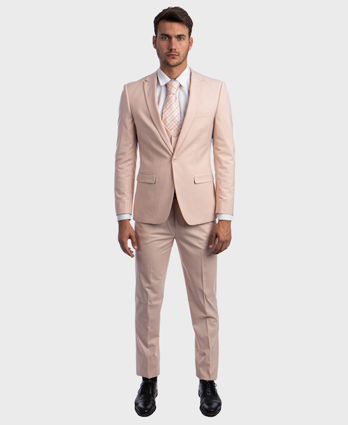 Blush Pink 3 Piece Peak Lapel Suit