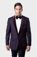 Plum Velvet Shawl Collar Tuxedo Jacket