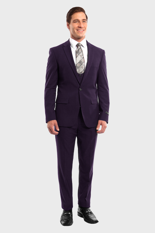 Purple 3 Piece Peak Lapel Suit