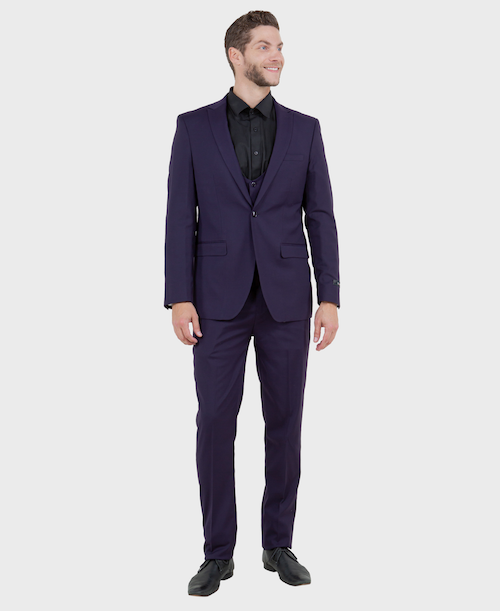 Purple 3 Piece Peak Lapel Suit