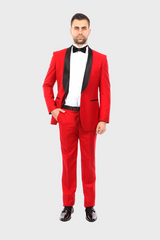 Red 1 Button Shawl Lapel Slim Fit Tuxedo