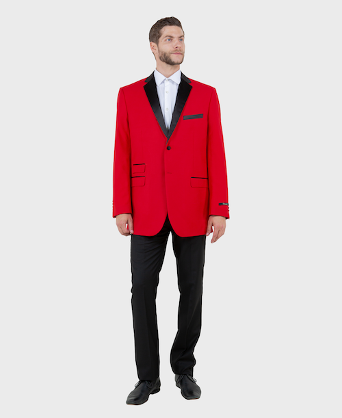 Men s Red Tuxedo Jacket with Black Lapel Prom Sports Coat Flex Suits