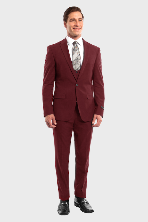 Red 3 Piece Peak Lapel Suit