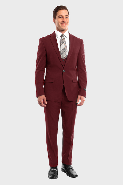 Burgundy 3 Piece Peak Lapel Suit