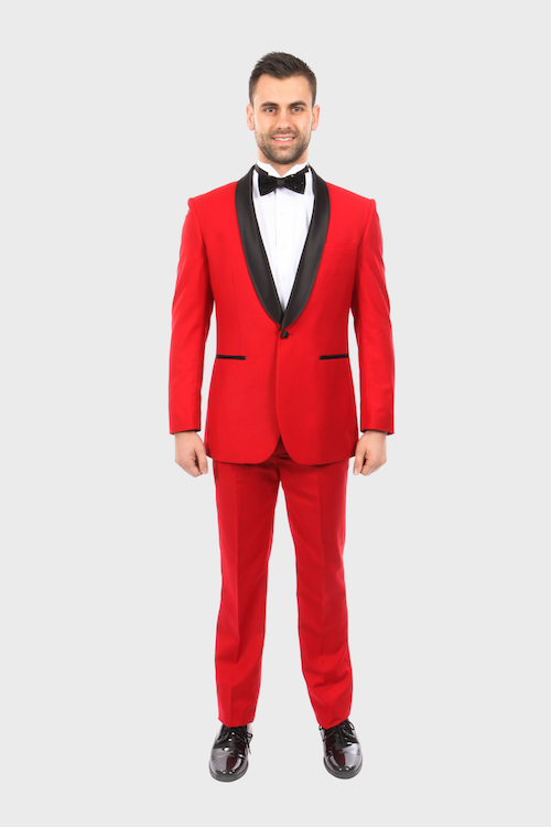 Red 1 Button Shawl Lapel Slim Fit Tuxedo