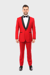 Red 1 Button Shawl Lapel Slim Fit Tuxedo