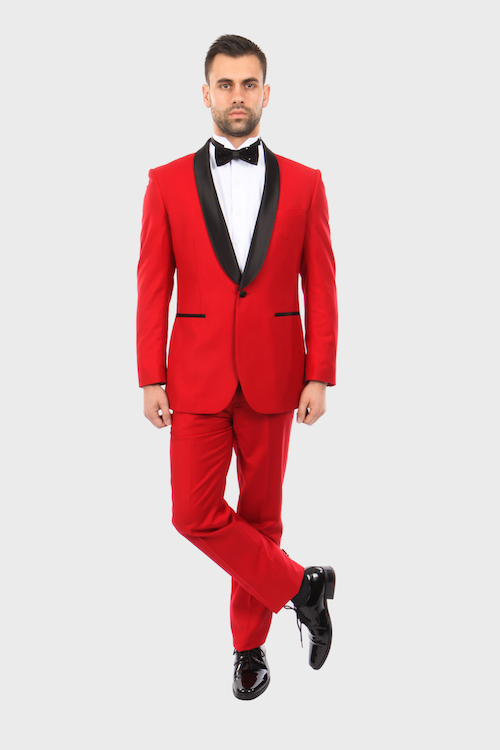 Red 1 Button Shawl Lapel Slim Fit Tuxedo