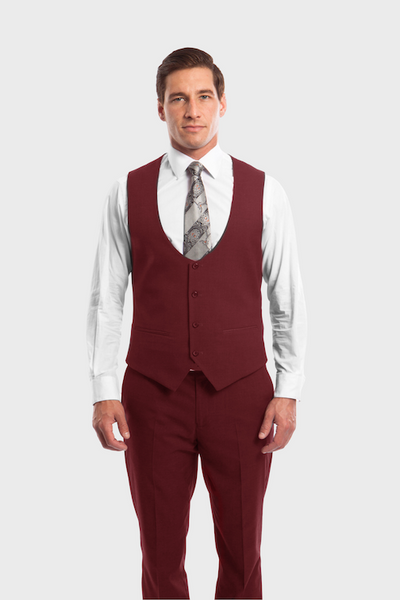 Burgundy 3 Piece Peak Lapel Suit