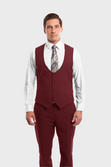 Red 3 Piece Peak Lapel Suit