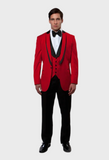 Red 3 Piece Vested Shawl Lapel Tuxedo