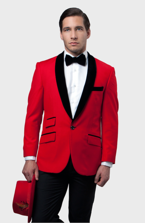 Red Velvet Shawl Collar Tuxedo Jacket