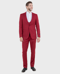 Red 3 Piece Peak Lapel Suit