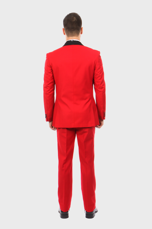 Red 1 Button Shawl Lapel Slim Fit Tuxedo