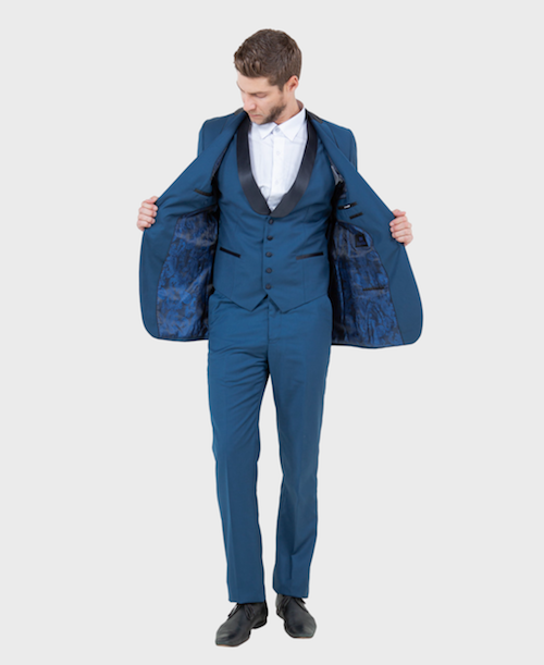 Blue 3 Piece Vested Shawl Lapel Tuxedo