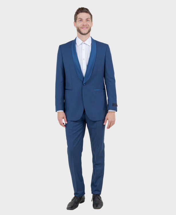 Blue 1 Button Shawl Lapel Slim Fit Tuxedo