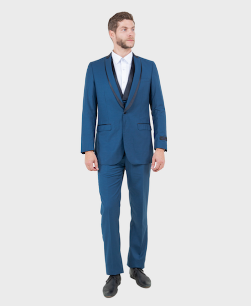 Blue 3 Piece Vested Shawl Lapel Tuxedo