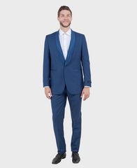 Blue 1 Button Shawl Lapel Slim Fit Tuxedo