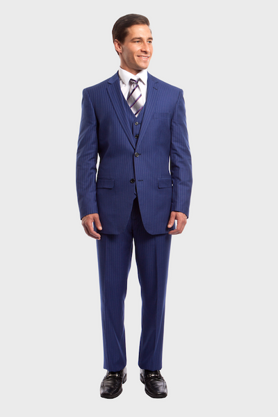 Royal Blue Pinstripe Modern Fit 3 Piece Suit